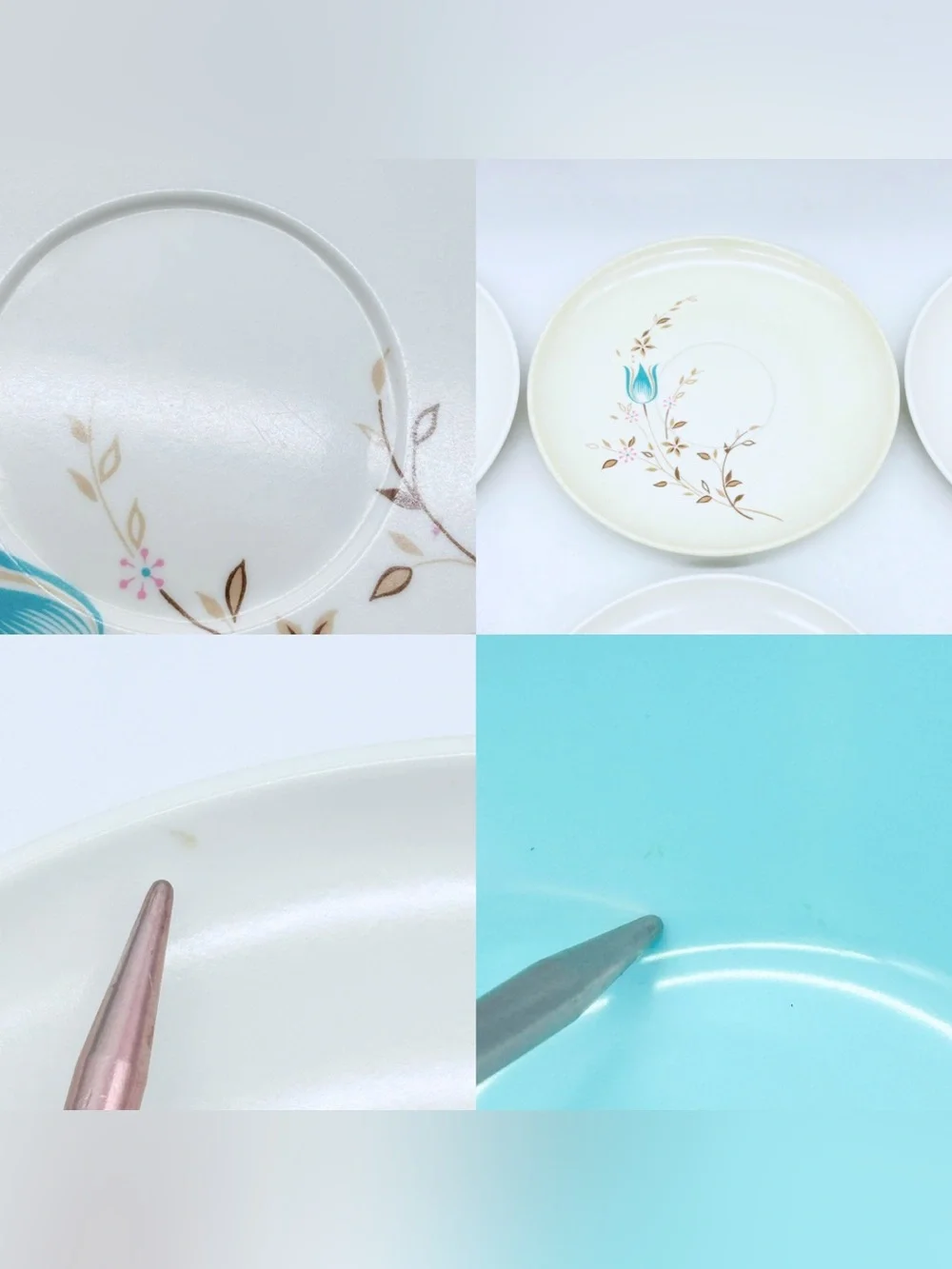 Vintage Lenox Ware Aqua Melamine Tea Cup Saucer Set 8 Floral Mid Century MCM USA